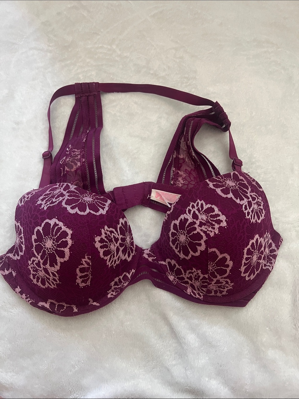 PINK Victoria's Secret Plum Lace Floral Underwire Bra